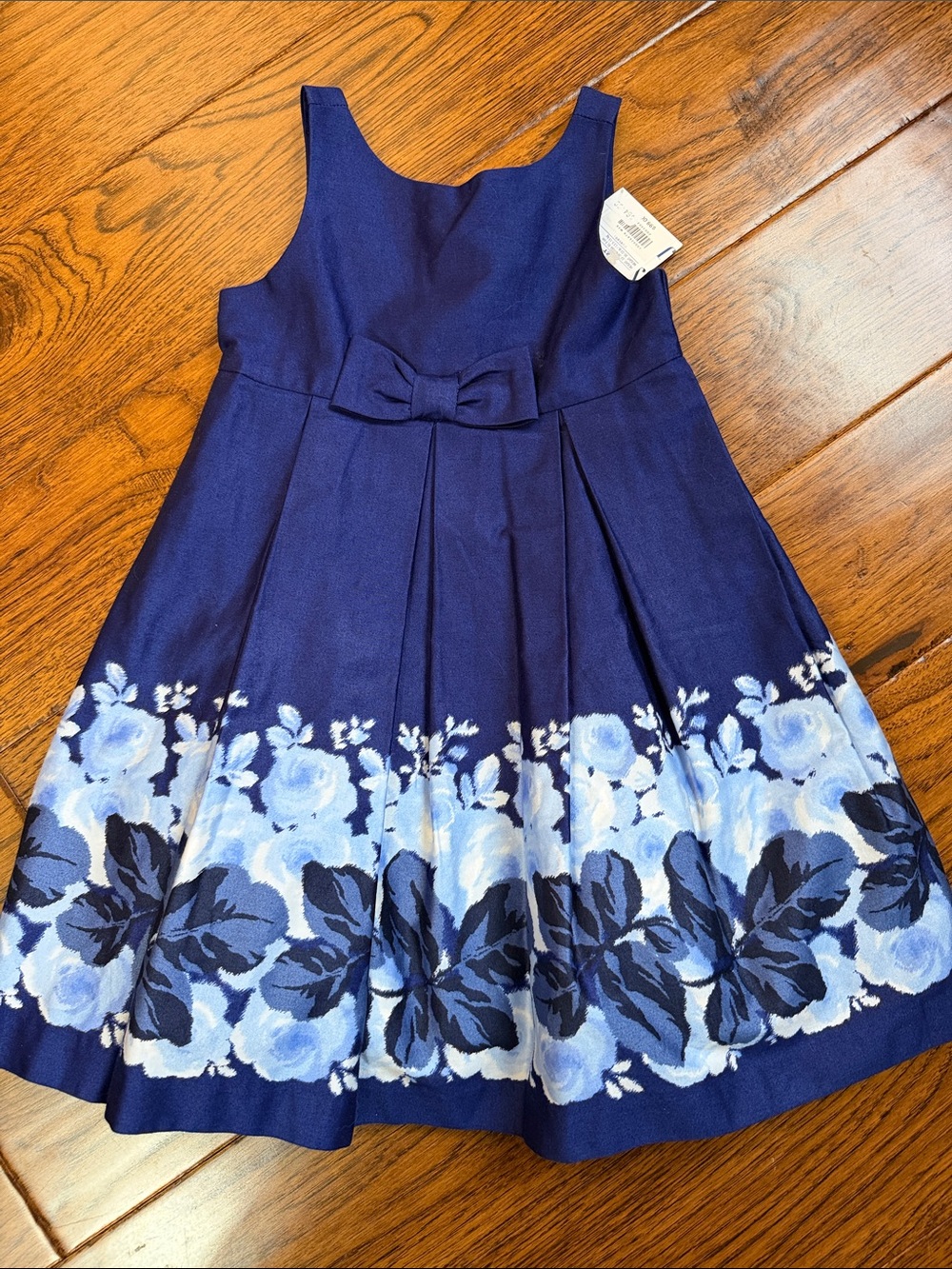 Janie and Jack Navy Floral Border Fit-and-Flare Dress with Bow